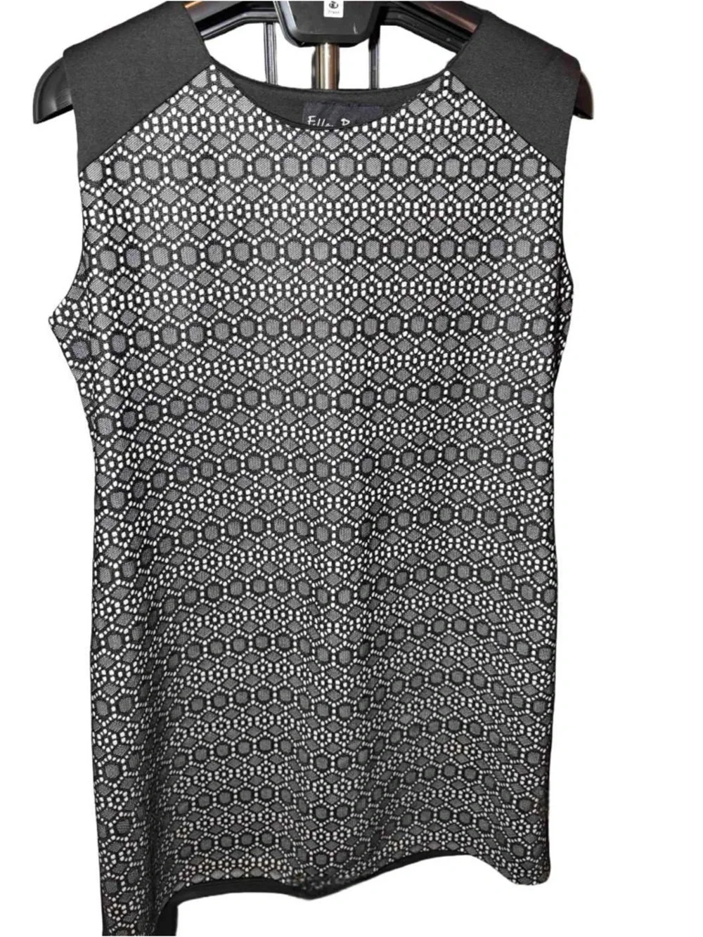 Ellen Parker Geometric Lace Overlay Sleeveless Dress - Black & White XL